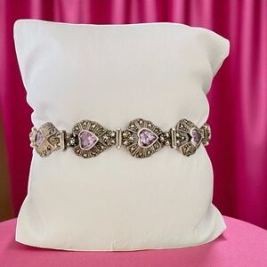 STERLING SILVER LARGE HEART MULTI AMETHYST GARNET MARCASITE BRACELET